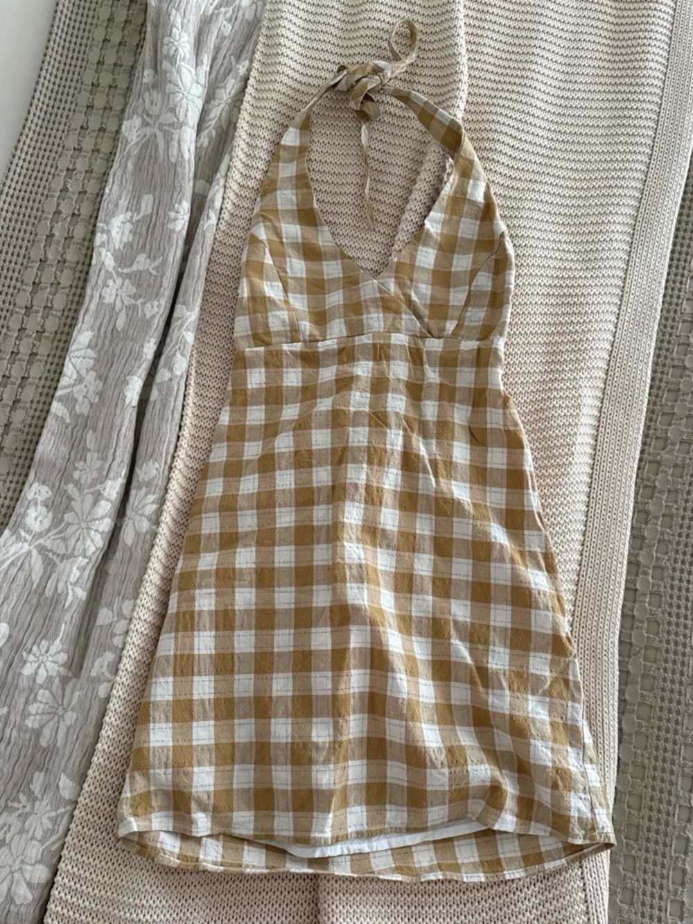 Gingham Halter Sundress in Mustard and White